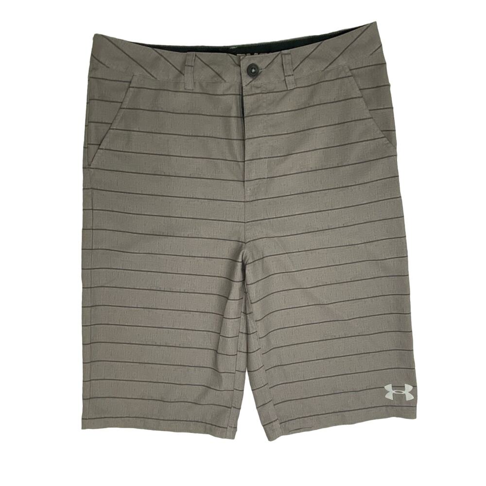 NWOT Boys Under Armor Shorts  Size 20/30” Color Gray with Black stripes
